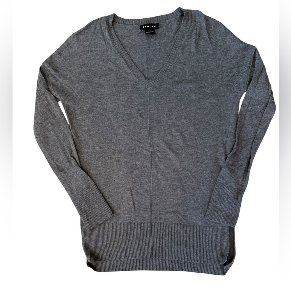 Trouvé Gray V-Neck Sweater Cashmere Blend XXS